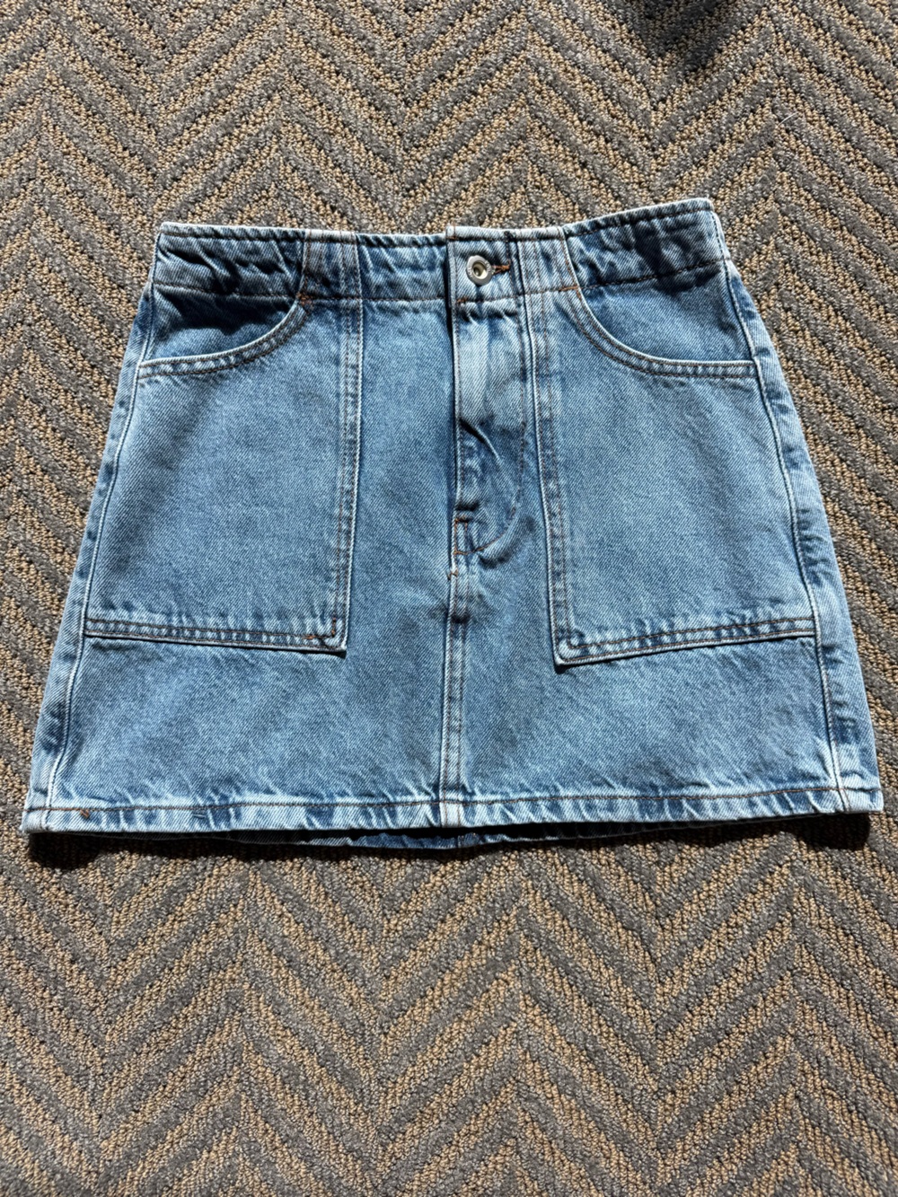 Zara Light Blue Denim Mini Skirt with Front Patch Pockets